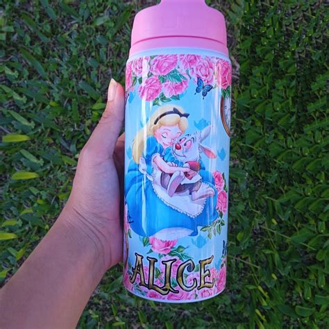 Garrafa Alice No Pais Das Maravilhas Personalizada Nome 600ml