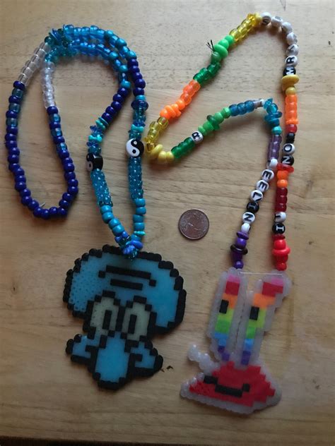 Mr Krabs And Squidward Rave Kandi Perler Necklaces Etsy Canada