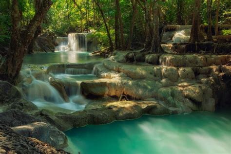 Premium Photo | Erawan waterfall in thailand