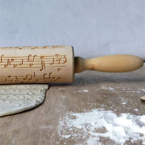 Christmas Wooden Rolling Pins Musical Notes Engraved Embossing Rolling