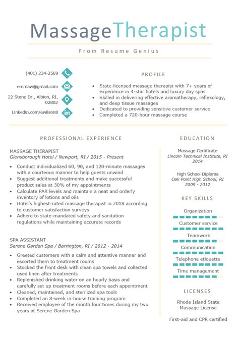 Massage Therapist Resume Sample And Writing Tips Resume Genius