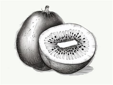 Kiwi Fruit In Black And White Pencil Sketch Fruit Drawing Kiwi