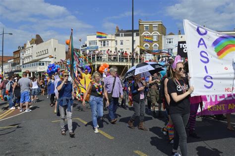 People With Flags And Banners Join In The Colourful Margate Gay Pride
