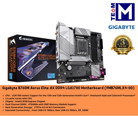 Gigabyte B760m Aorus Elite Ax Ddr4 Lga1700 Motherboard 9mb76mlx4 00