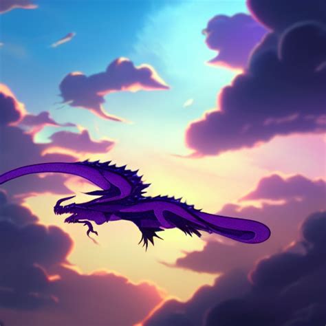 Krea Ai Serpentine Dragon Flying Through The Purple Sunset