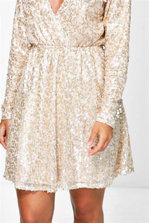 Boohoo Plus Felicity Sequin Wrap Skater Dress 52 Boohoo Lookastic