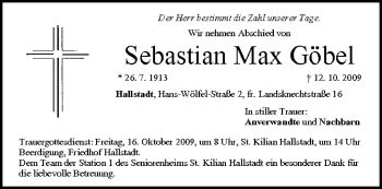 Sebastian Max Göbel Traueranzeige trauer inFranken de