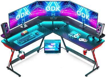 Hytxen Gaming Desk With Led Lights L Shaped Corner Computer Desk With