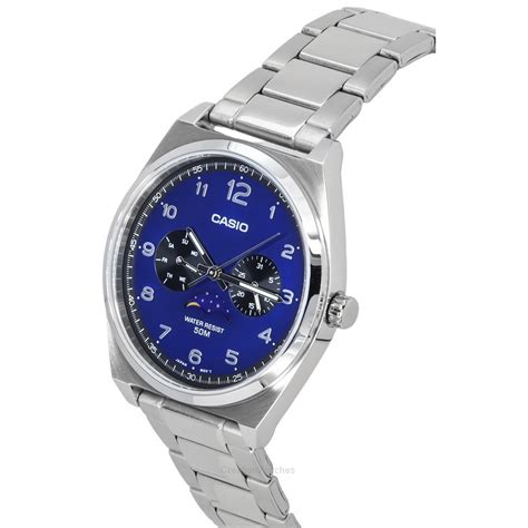 Casio Standard Analog Stainless Steel Moon Phase Blue Dial Quartz Mtp