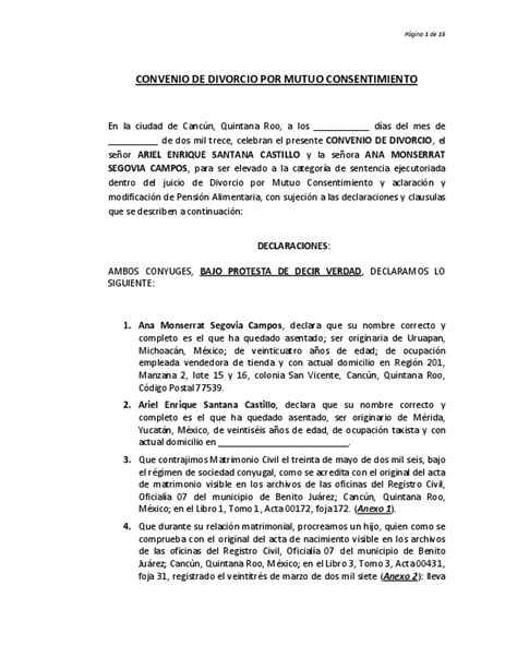 Convenio De Divorcio Modelo En Formatos Word Y Pdf Images