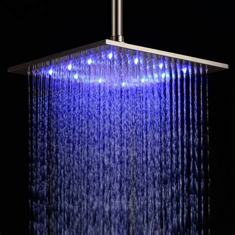 12 Inch Modern LED Stainless Steel Square Ceiling Mount Rain Shower