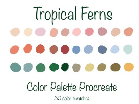 Procreate Color Palette Tropical Ferns Swatches Floral Colors 30 Colors