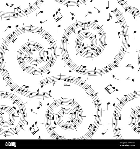 Seamless Pattern With Music Notes Vector Background With Spiral Stock