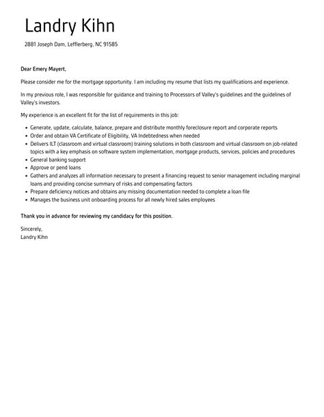 Mortgage Cover Letter Velvet Jobs