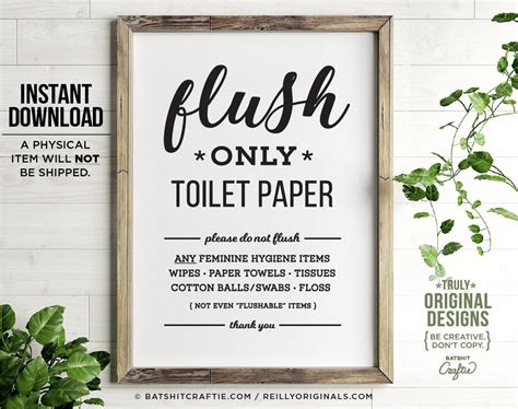 Printable Bathroom Sign Flush Only Toilet Paper Sensitive Etsy