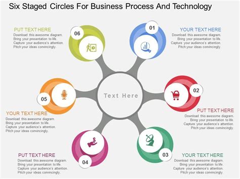 Six Staged Circles For Business Process And Technology Flat Powerpoint