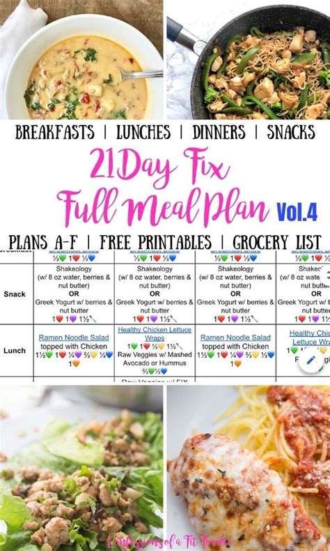 Day Fix Meal Plan Vol All Meals All Brackets Free Printables