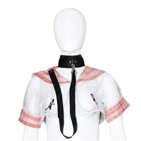 BDSM Bondage Sex Toy Nipple Clips Chain Plush Collar Leather Neck Harness For Women Couple SM