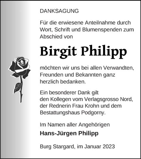 Traueranzeigen Von Birgit Philipp Trauer Nordkurier