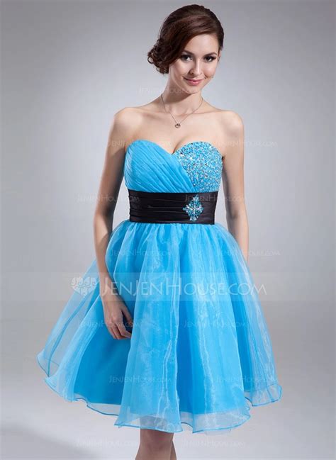 Empire Sweetheart Knee Length Organza Homecoming Dress With Ruffle Sash Beading Sequins