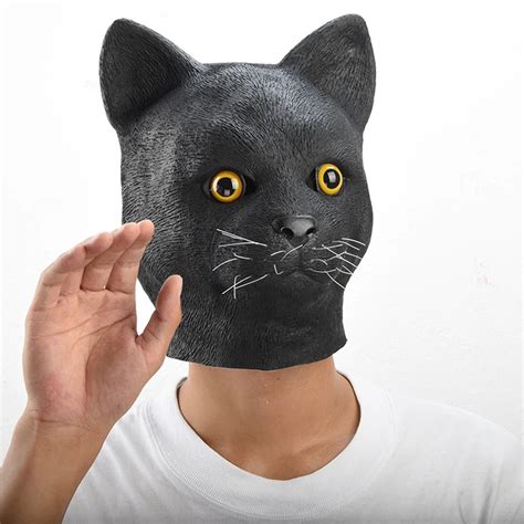 Look Up The Black Cat Head Masks Adult Realistic Animal Latex Mask