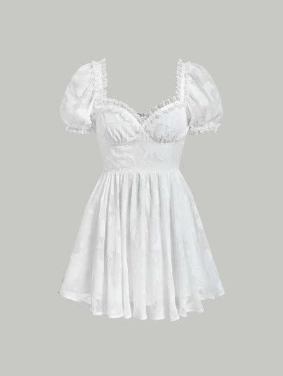 SHEIN MOD Vestido jacquard pescoço de amor manga bufante acabamento de