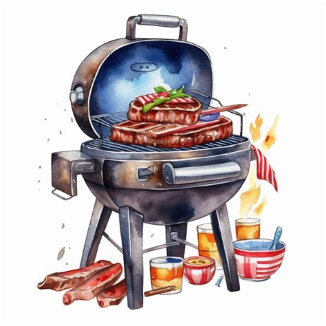 Cute Beautiful Patriot Barbecue Grill For Th Of July Watercolor