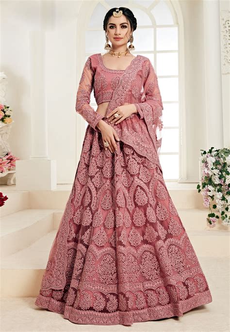 Coral Pink Net Circular Lehenga Choli 198720