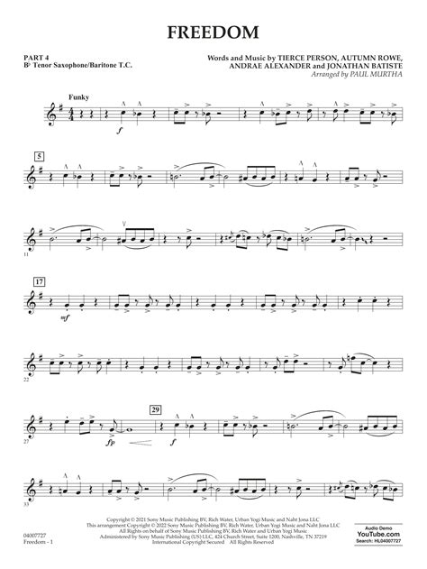 Freedom Arr Paul Murtha Pt4 Bb Tenor Saxbar Tc Sheet Music