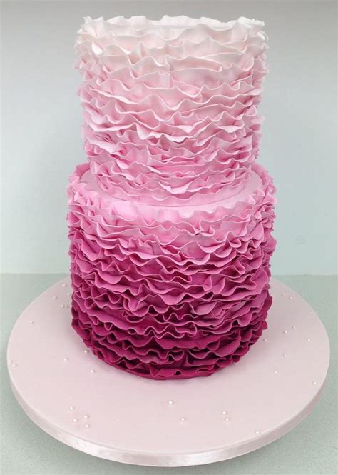 Pink ombré ruffle cake Decorated Cake by CakesDecor