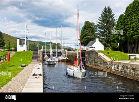 Sailing Boats Are In The Process Of Leaving The Loch Lochy Laggan Locks