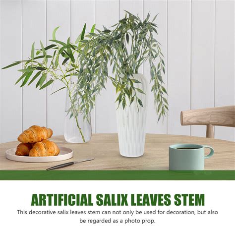 Pcs Salix Leaves Stems Simulated Willow Branch Fake Plants Dining