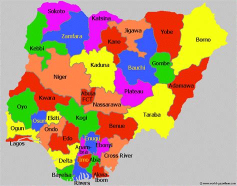 The map of Nigeria showing the thirty-six States and the Federal ...