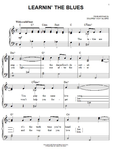 Learnin The Blues By Frank Sinatra Sheet Music For Easy Piano At Sheet