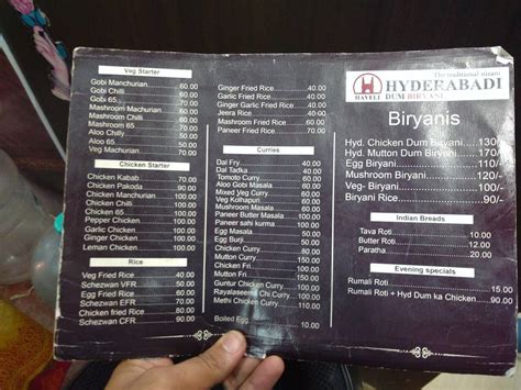 Menu At Haveli Hyderabadi Dum Biryani Bengaluru Prasanthi Complex