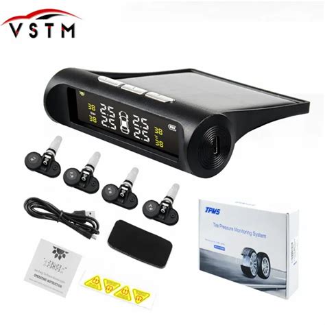 Solar Tpms Car Tire Pressure Alarm Monitor System Display Intelligent