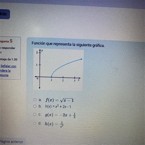 Función Que Representa La Siguiente Grafica Brainly Lat