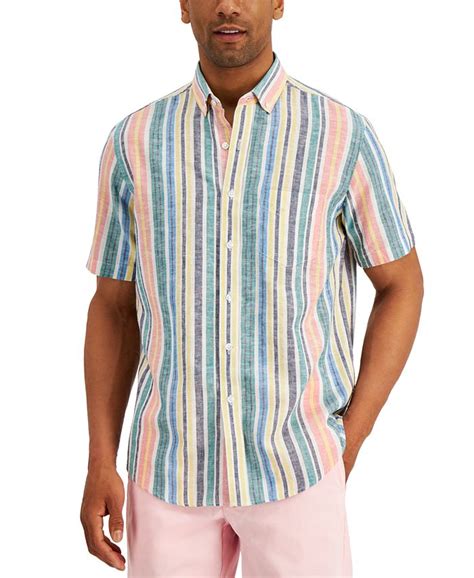 Club Room Mens Stripe Linen Blend Short Sleeve Shirt Created For Macy