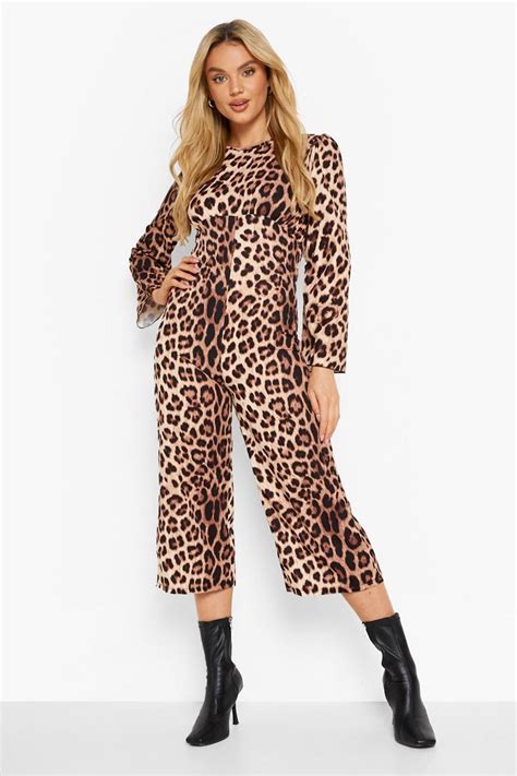 Womens Leopard Wide Leg Jumpsuit Boohoo Uk