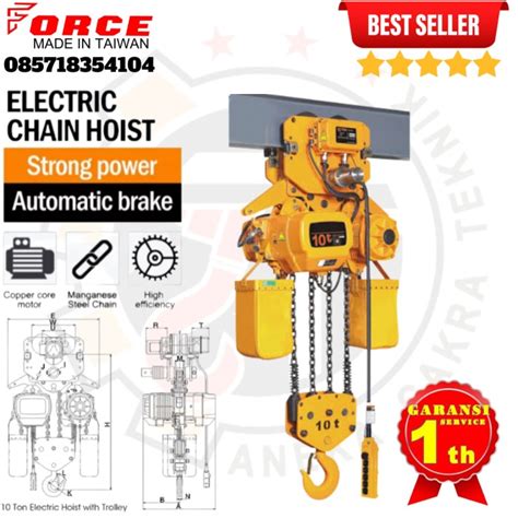 Jual Electric Chain Hoist Ton X Meter Plus Trolley Force Taiwan