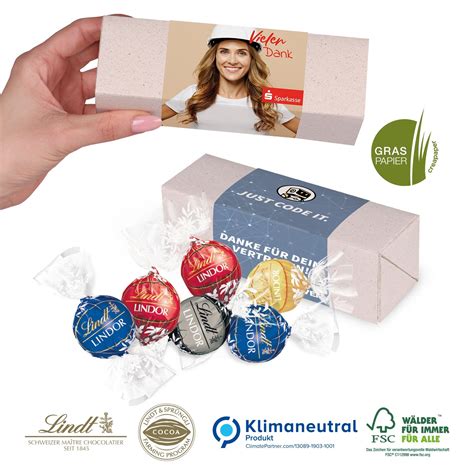 Graspapier Pr Sentbox Mit Lindt Lindor Pralines Klimaneutral Fsc