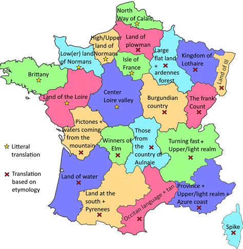 Map Of French Regions With Names Translated Into English