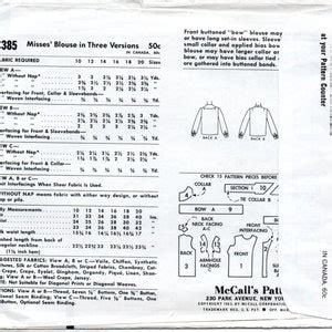 S Mccall S Pussy Bow Blouses Pattern Bust Etsy