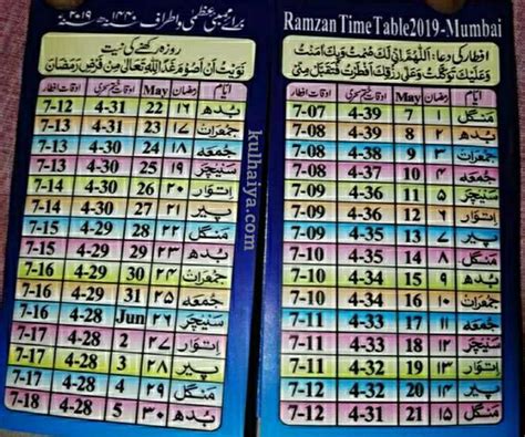 Ramzan Time Table