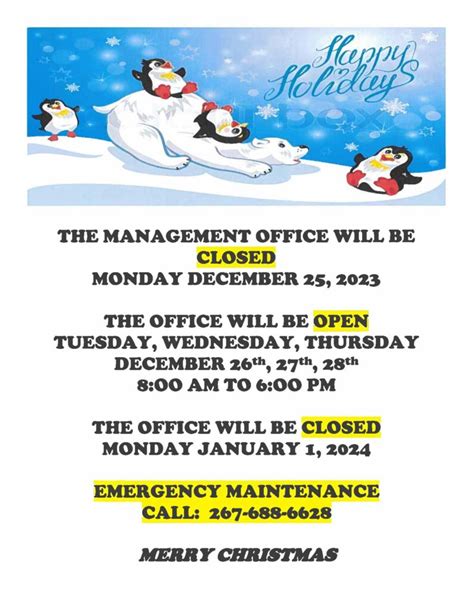 Holiday Office Closure December 25th Warminster Heights