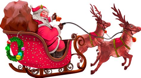 Santa Claus With Reindeers Png