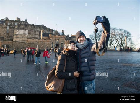 General Shots Of Tourists At Edinburgh Castle Esplanade For Story On