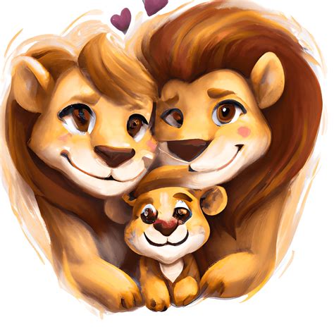 Cute Lion Family Portrait · Creative Fabrica