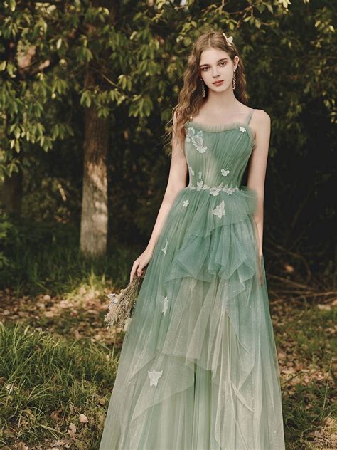 Green Tulle Lace Long Prom Dress Green Tulle Formal Dress Dresstby