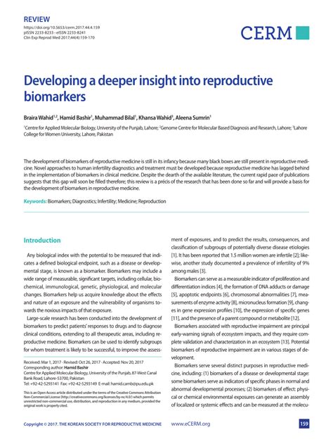 Pdf Developing A Deeper Insight Into Reproductive Biomarkers